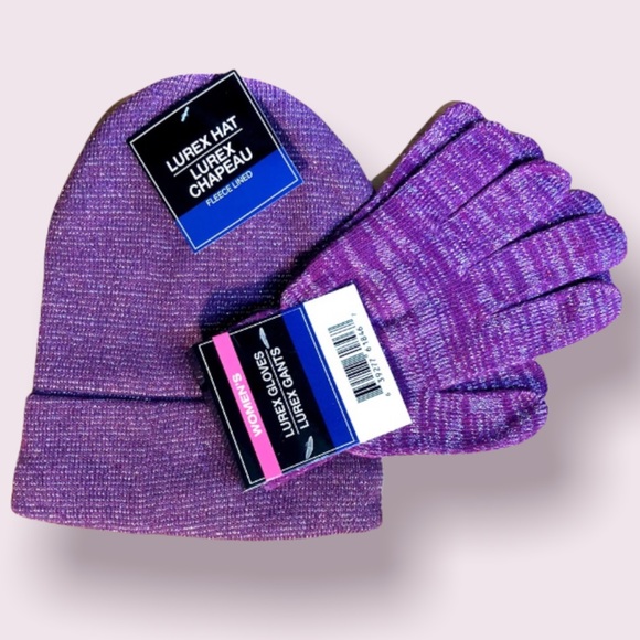 Flannel Lined Purple Hat & Gloves Set - Picture 1 of 3
